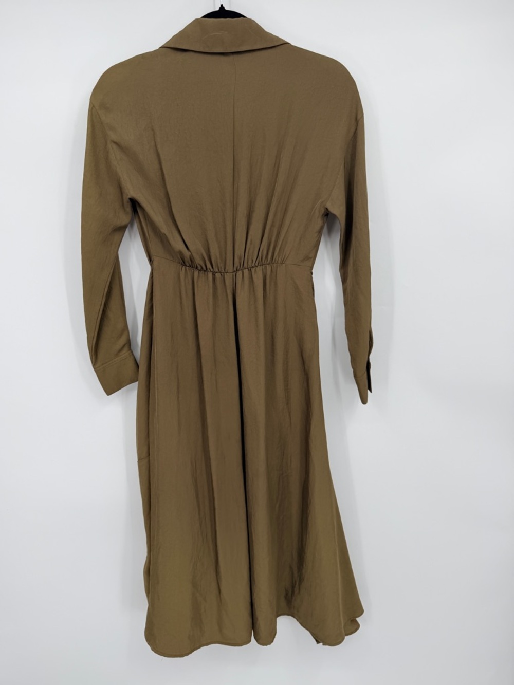 Vince Wrap Shirt Dress Olive Taupe Tie Waist Minimalist Luxury XXS - Picture 7 of 7